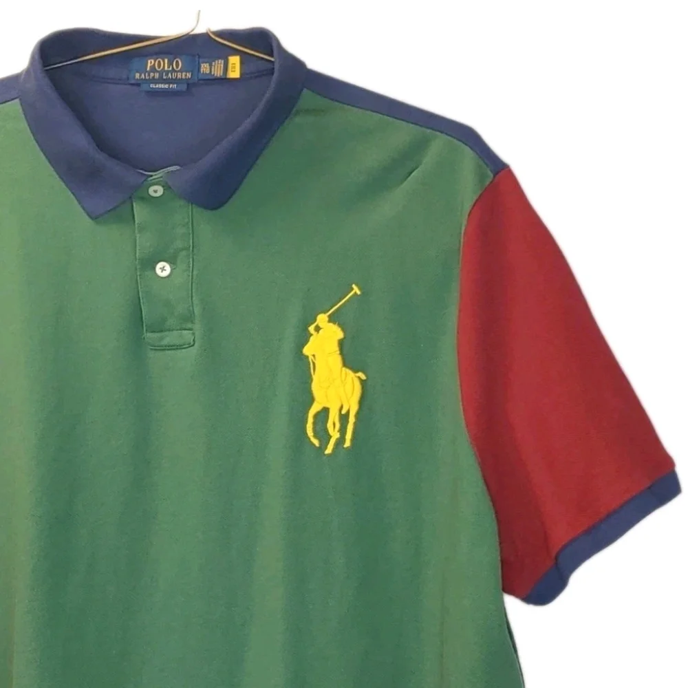 Polo Ralph Lauren Rugby Polo Shirt Men XXL Big Pony 90s Colorblock Green Preppy